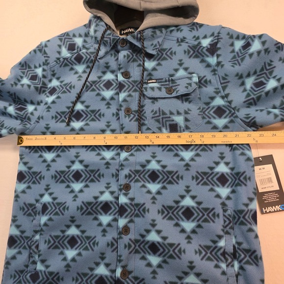 Tony Hawk Men's Sherpa Lined Fleece Shirt Jacket Shacket Hooded Aztec Blue M - Picture 10 of 13